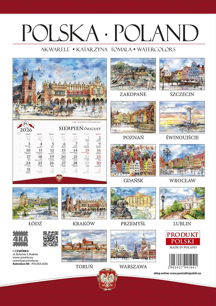 Kalendarz Ścienny 2026 Polska Akwarele Katarzyna Tomala B4