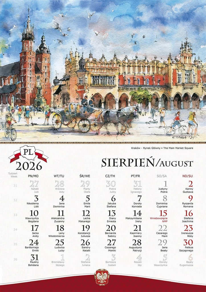 Kalendarz Ścienny 2026 Polska Akwarele Katarzyna Tomala B4