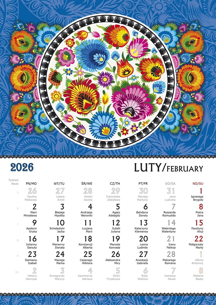 Kalendarz Ścienny 2026 Polska Sztuka Ludowa B5