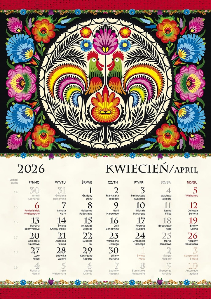 Kalendarz Ścienny 2026 Polska Sztuka Ludowa Mirosława Stefaniak B4