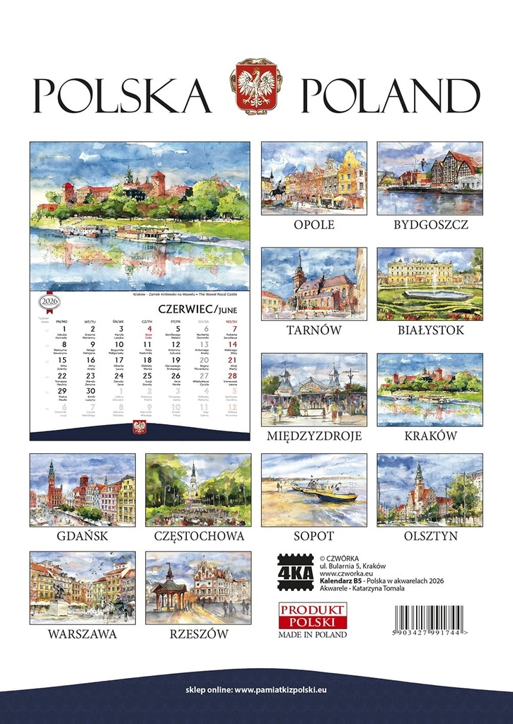 Kalendarz Biurkowy 2026 Polska Akwarele Katarzyna Tomala B5