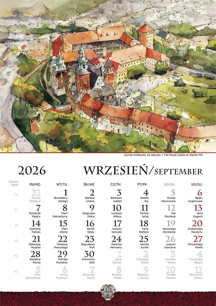 Kalendarz Ścienny 2026 Kraków Akwarele Katarzyna Tomala B4