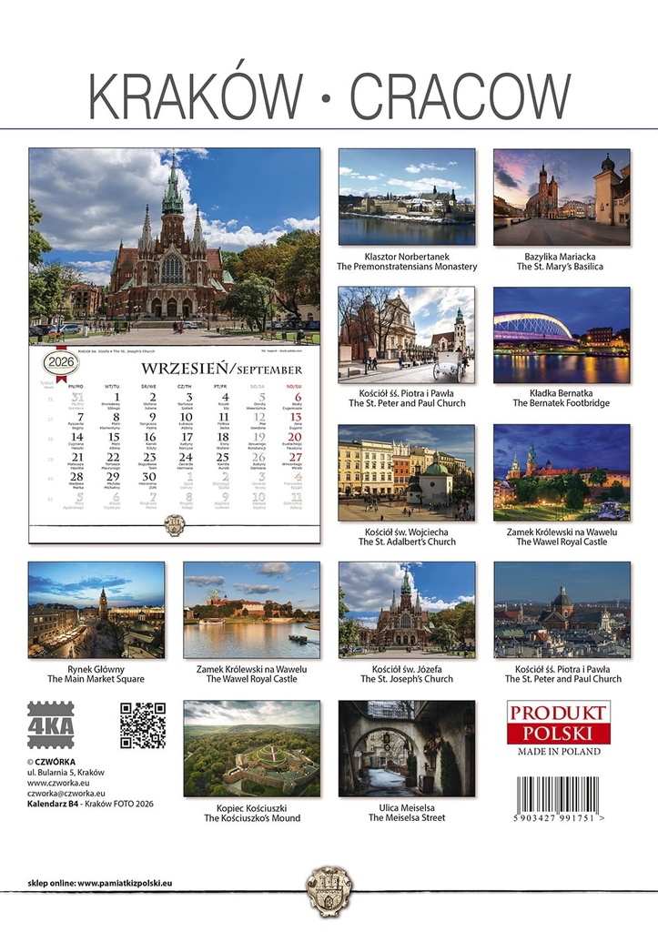 Kalendarz Ścienny 2026 Kraków Fotografia B4
