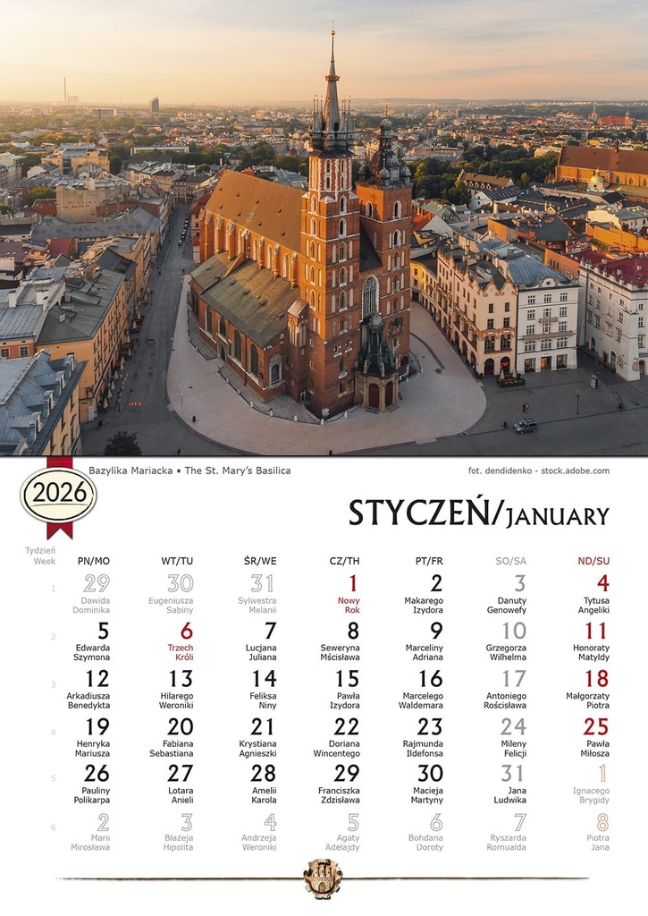 Kalendarz Ścienny 2026 Kraków Fotografie B5