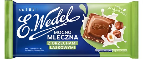 Czekolada 80g Mocno Mleczna z Orzechami Laskowymi Wedel