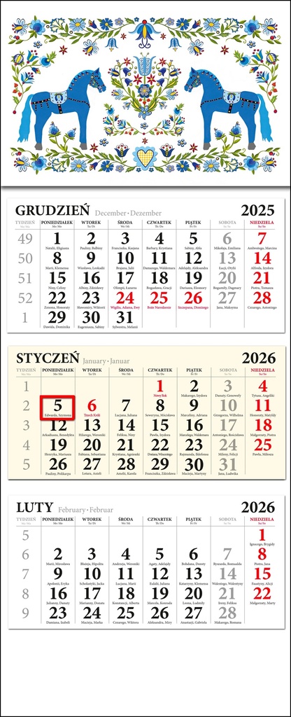 Kalendarz Ścienny Trójdzielny Kaszuby 01 2026