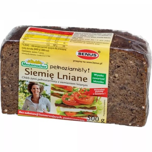 [r010-01-00408-r011-434] Pain Mestemacher de Seigle Complet aux Graines de Lin 500g Benus