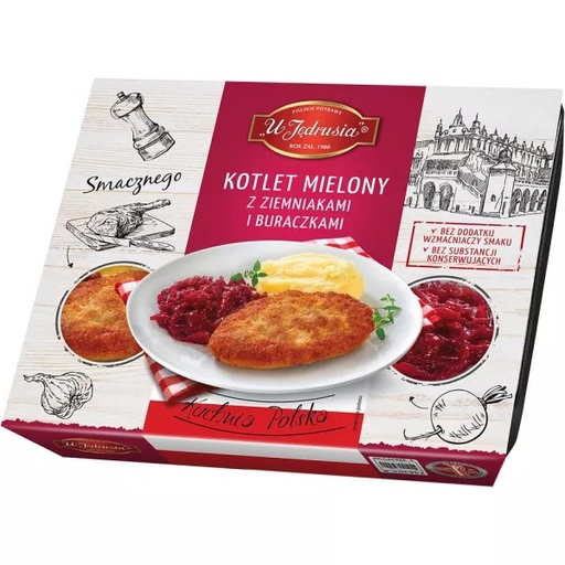 [rc02-04-00536-rc03-603] Galette de viande hachée avec purée et betteraves 400g - U Jędrusia